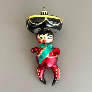 Vintage De Carlini Blown Glass Christmas Ornament Man With Sombrero